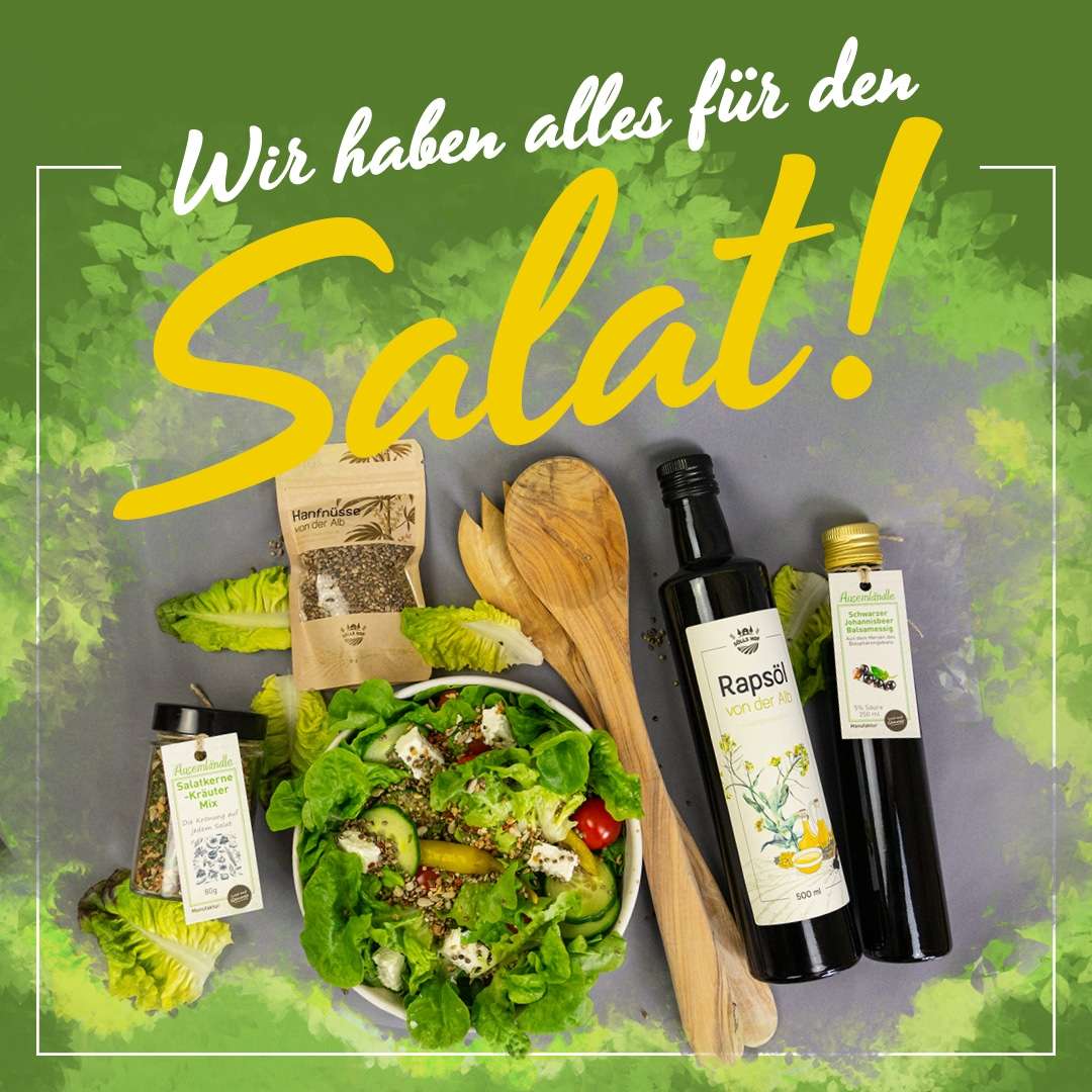 Essig und Öl mit Salat
