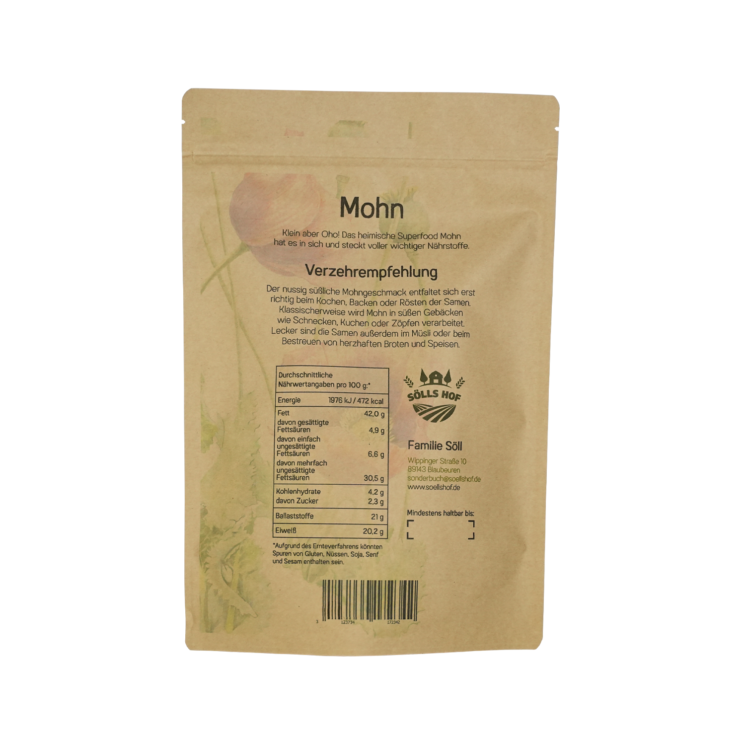 Mohnsamen Rückseite